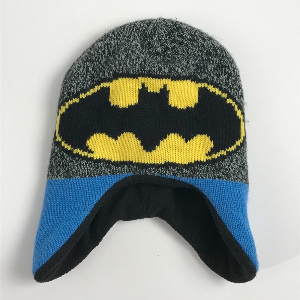 Batman Winter Hat Big Bat Signal on Gray Blue